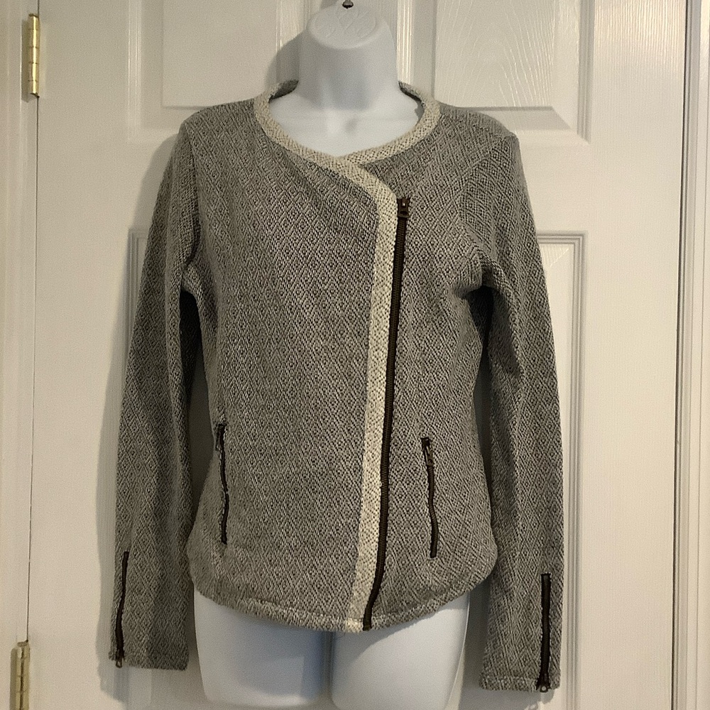 LUCKY BRAND Women’s Navy/White Zippered Coastal Grandma Sweater Fall Jacket M